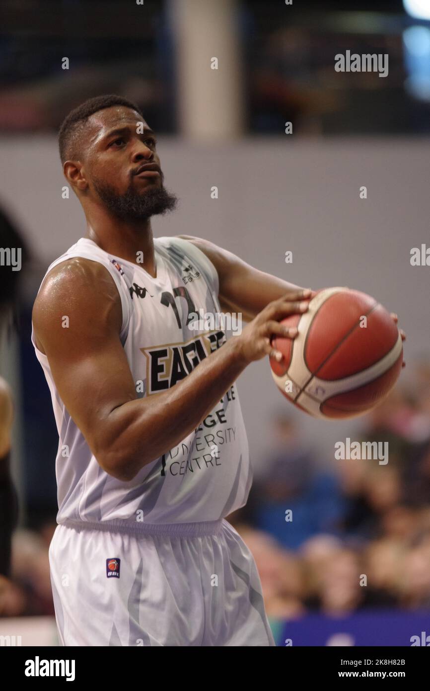 Sheffield, England, 23 October 2022. Duke Shelton playing for Newcastle Eagles against B. Braun Sheffield Sharks in a BBL match at Ponds Forge. Credit: Colin Edwards/Alamy Live News. Stock Photo