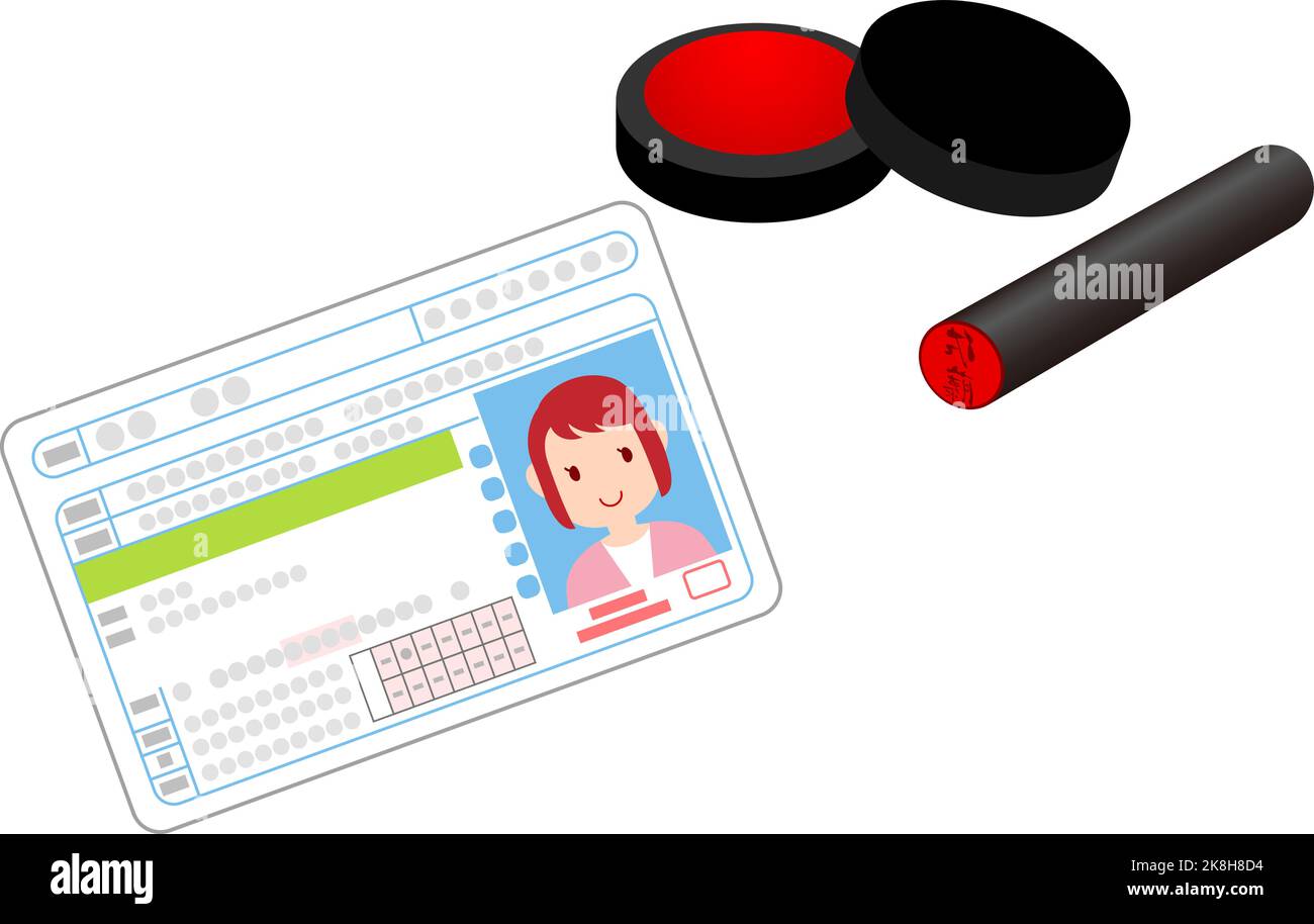 Illustration of the seal and the ink pad and driver's license Stock Vector