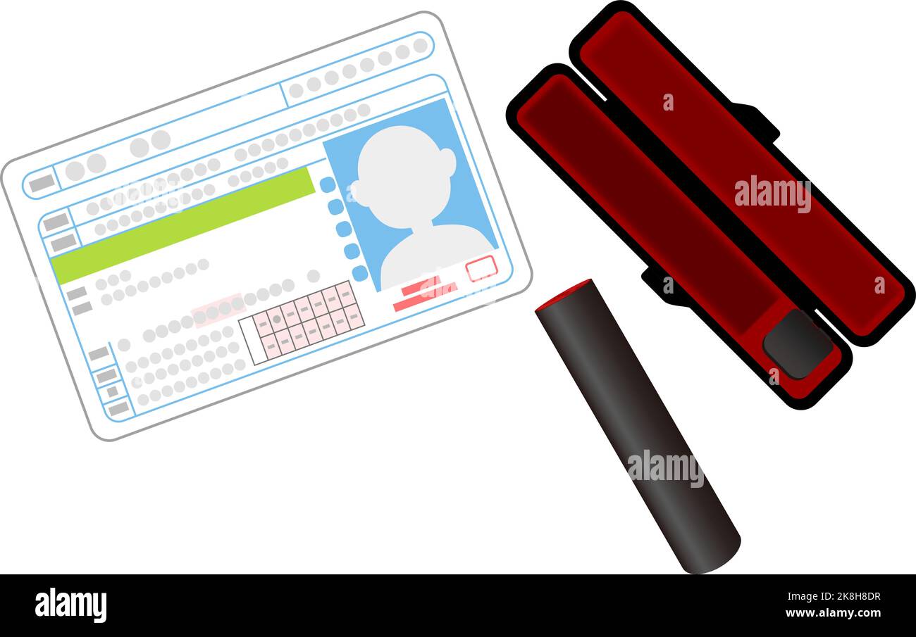 Illustration of seal, seal case and driver's license Stock Vector