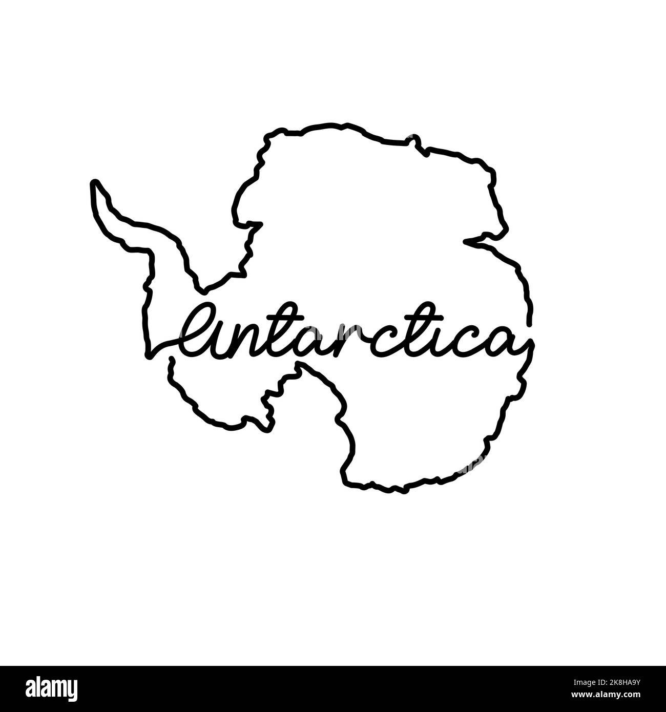 Antarctic outline map with the handwritten country name. Continuous ...