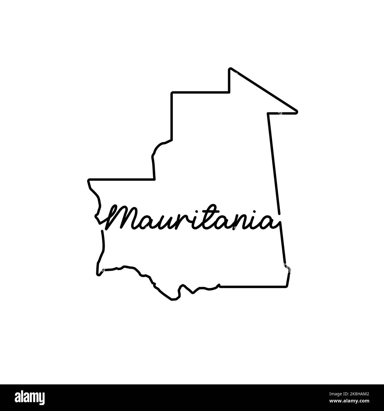 Mauritania outline map with the handwritten country name. Continuous line drawing of patriotic home sign. A love for a small homeland. T-shirt print i Stock Photo