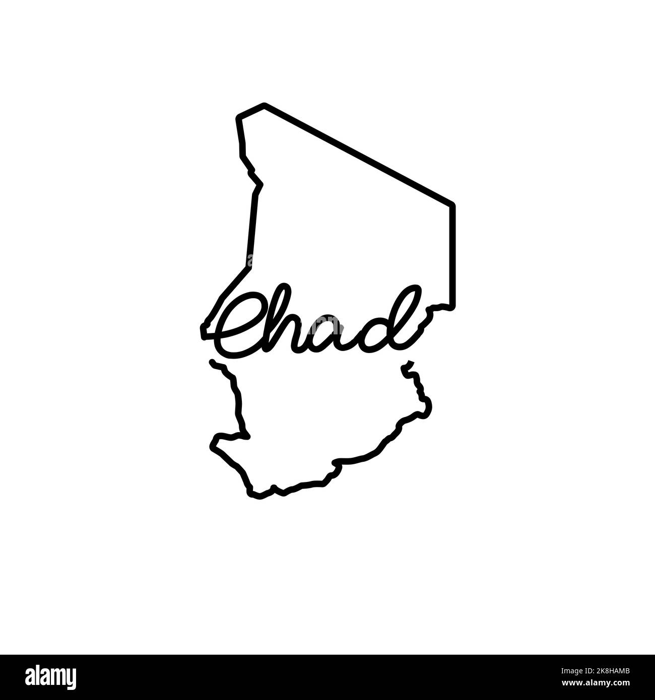 Chad outline map with the handwritten country name. Continuous line ...