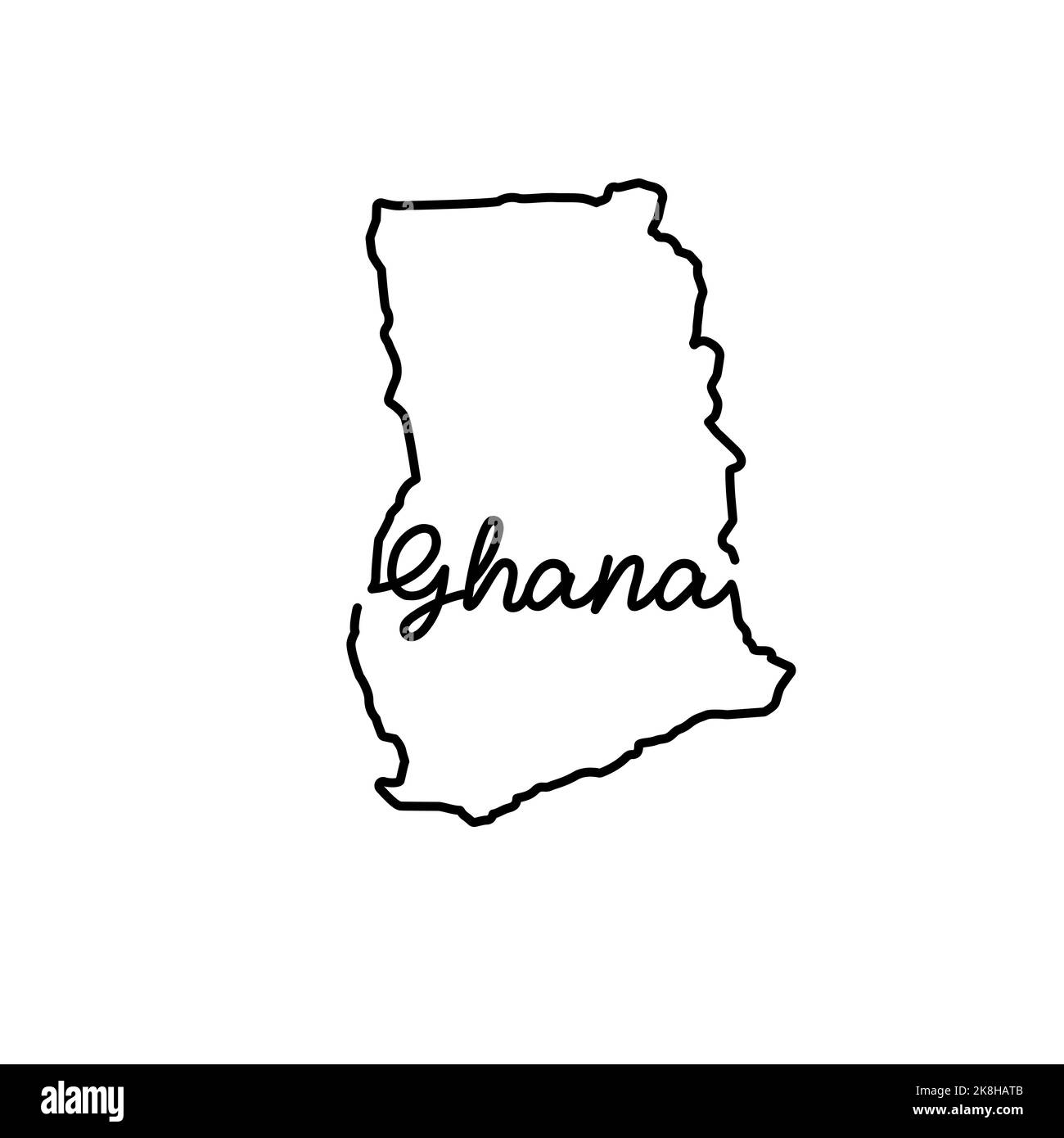 Ghana outline map with the handwritten country name. Continuous line drawing of patriotic home sign. A love for a small homeland. T-shirt print idea. Stock Photo