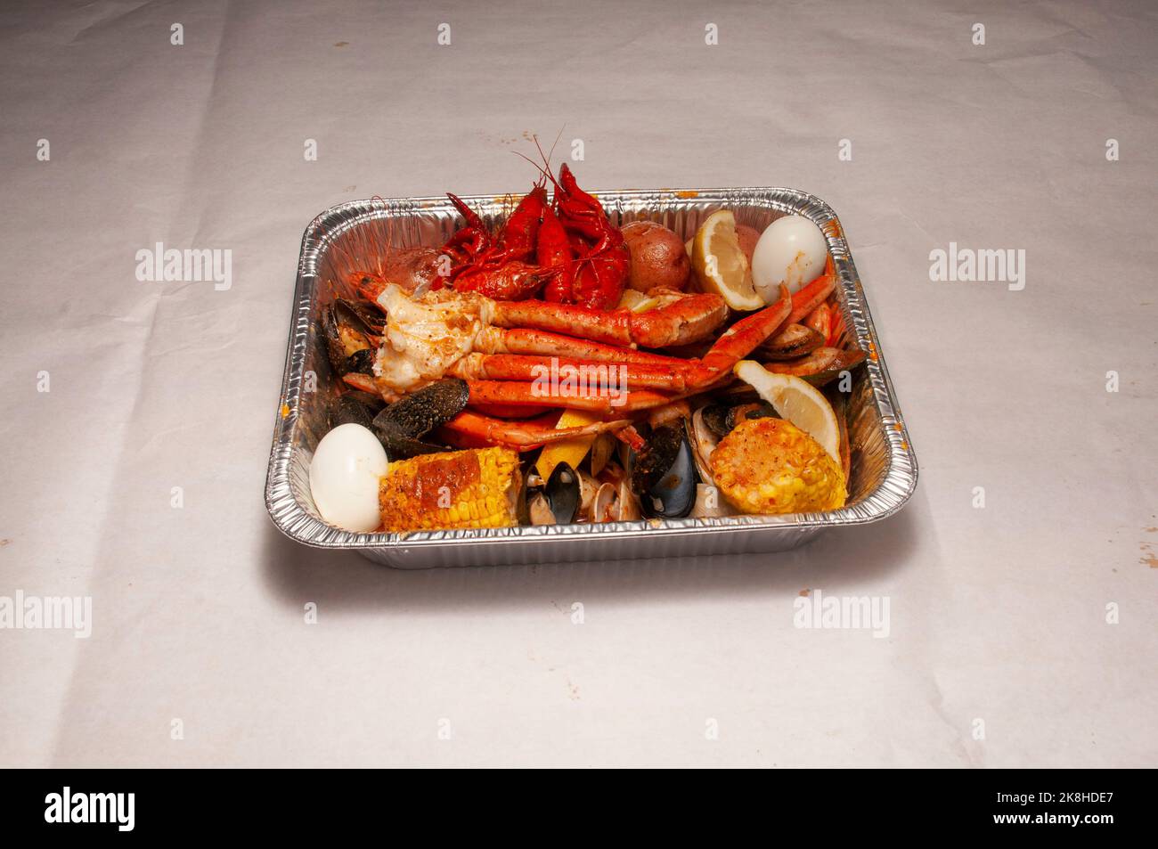 Delicious ocean delicacies known as a family seafood tray Stock Photo