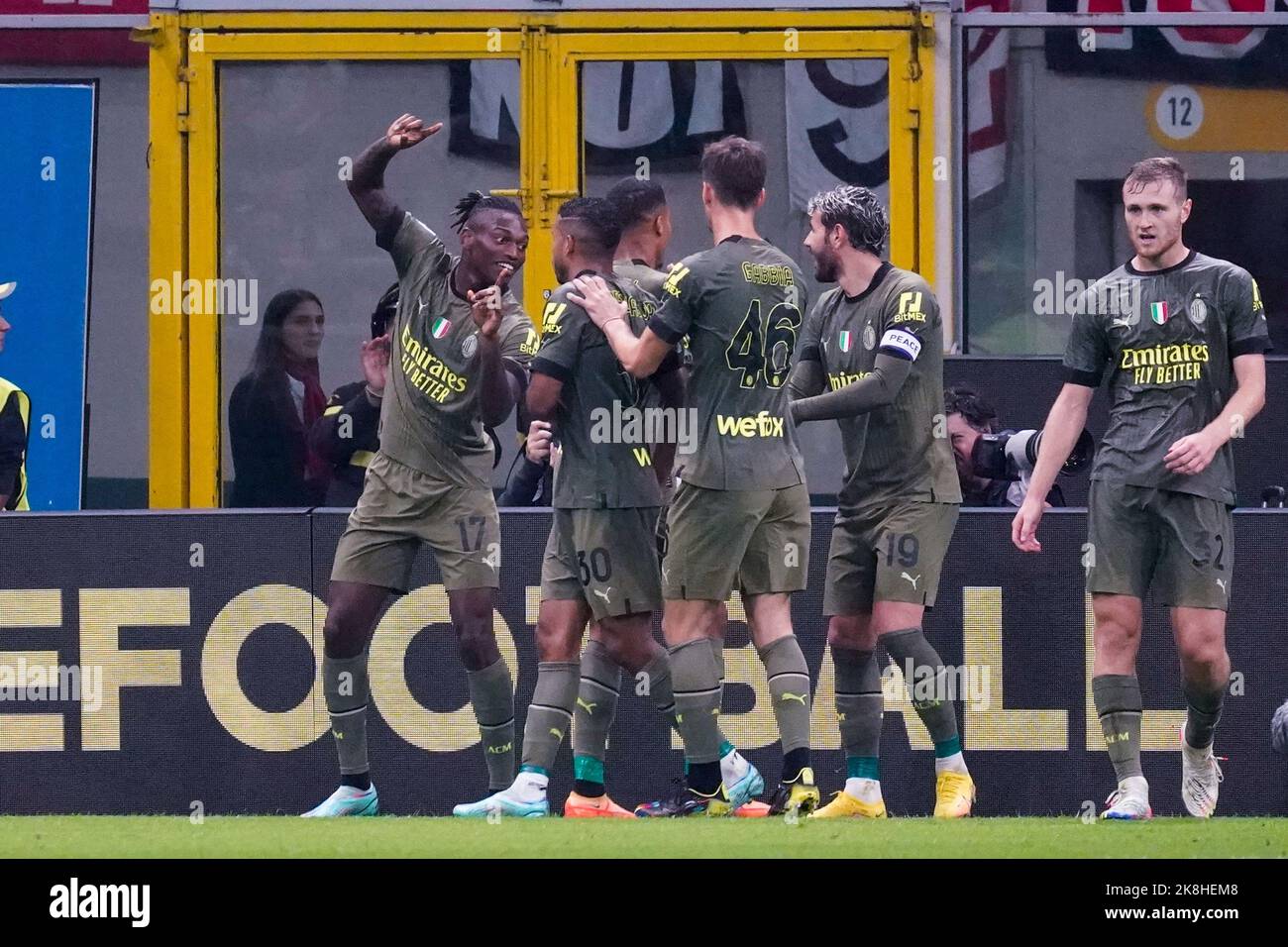 Rafael Leao (AC Milan) celebrates his goal with his mate during the ...
