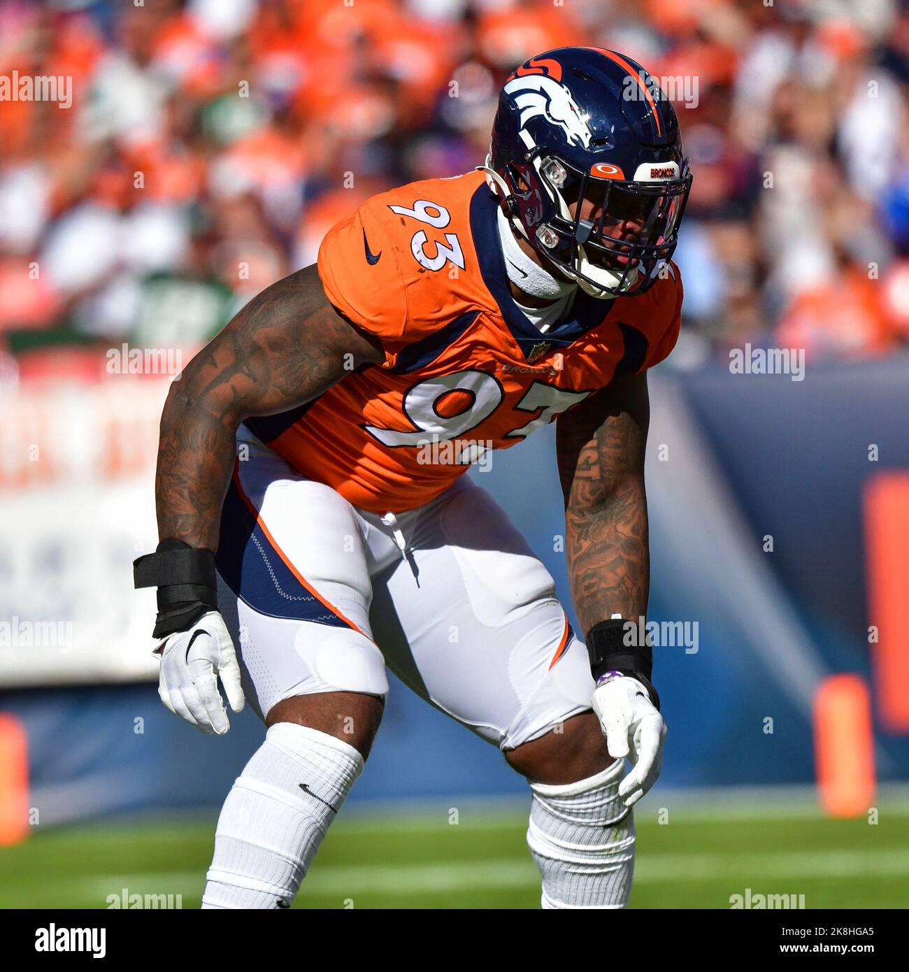 Denver Broncos defensive end Dre'Mont Jones (93) lines up for a