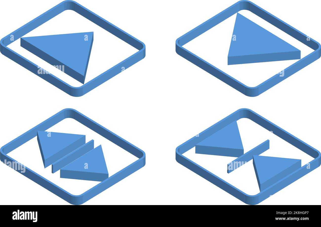Isometrics blue button icon set Stock Vector