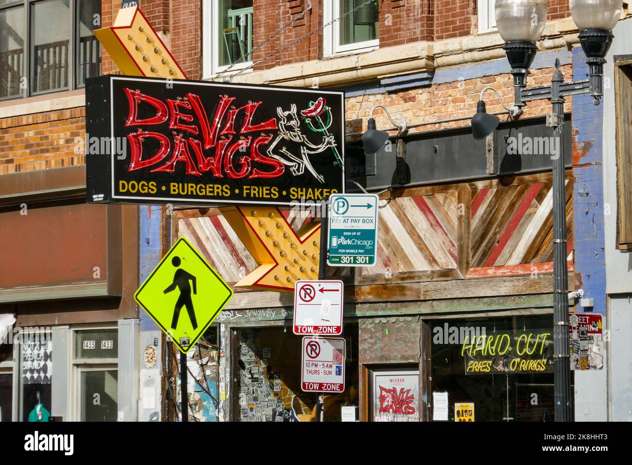 Devil Dawgs restaurant, Milwaukee Avenue Wicker Park neighborhood, Chicago, Illinois. Stock Photo