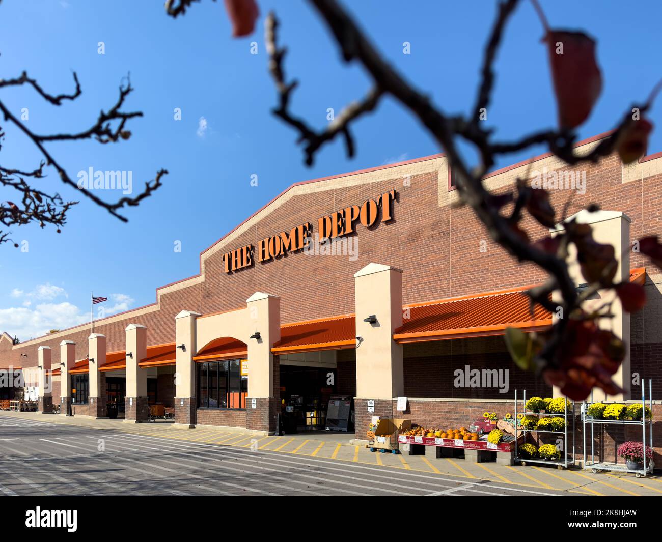 The Home Depot store front entrance with blue sky Stock Photo