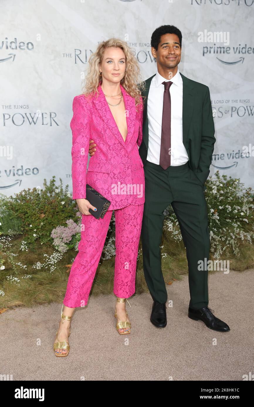 Alfred Enoch and Mona Godfrey attend the World premiere of 'The Lord Of The Rings: The Rings Of Power' in Leicester Square, London. Stock Photo