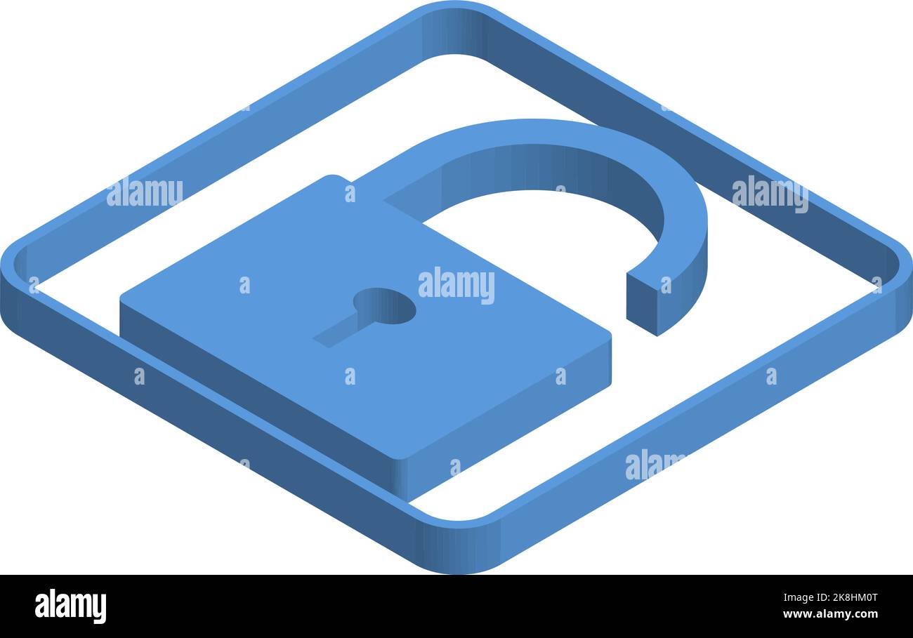 Blue isometric illustration of unlocked padlock Stock Vector Image ...