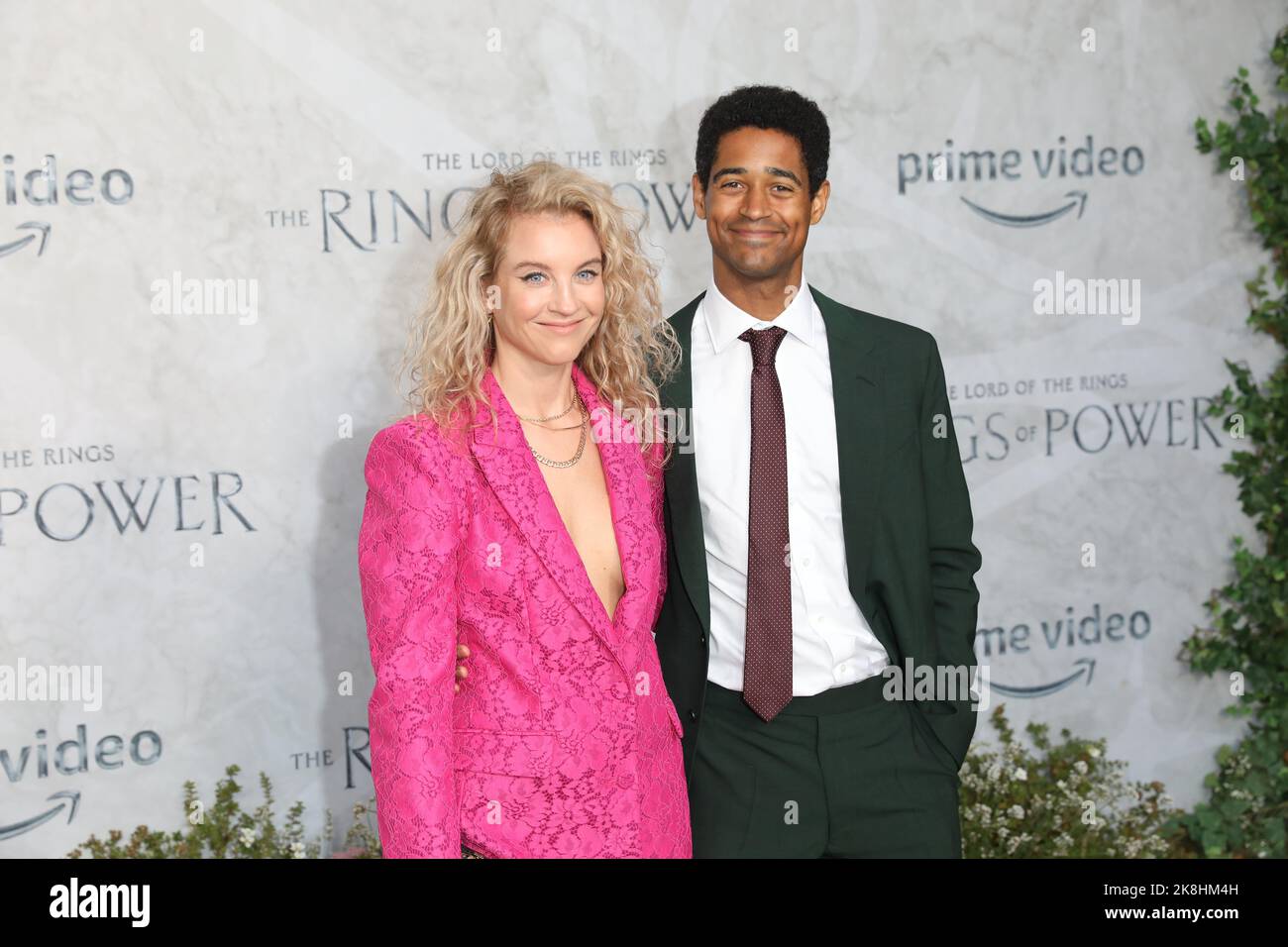 Alfred Enoch and Mona Godfrey attend the World premiere of 'The Lord Of The Rings: The Rings Of Power' in Leicester Square, London. Stock Photo