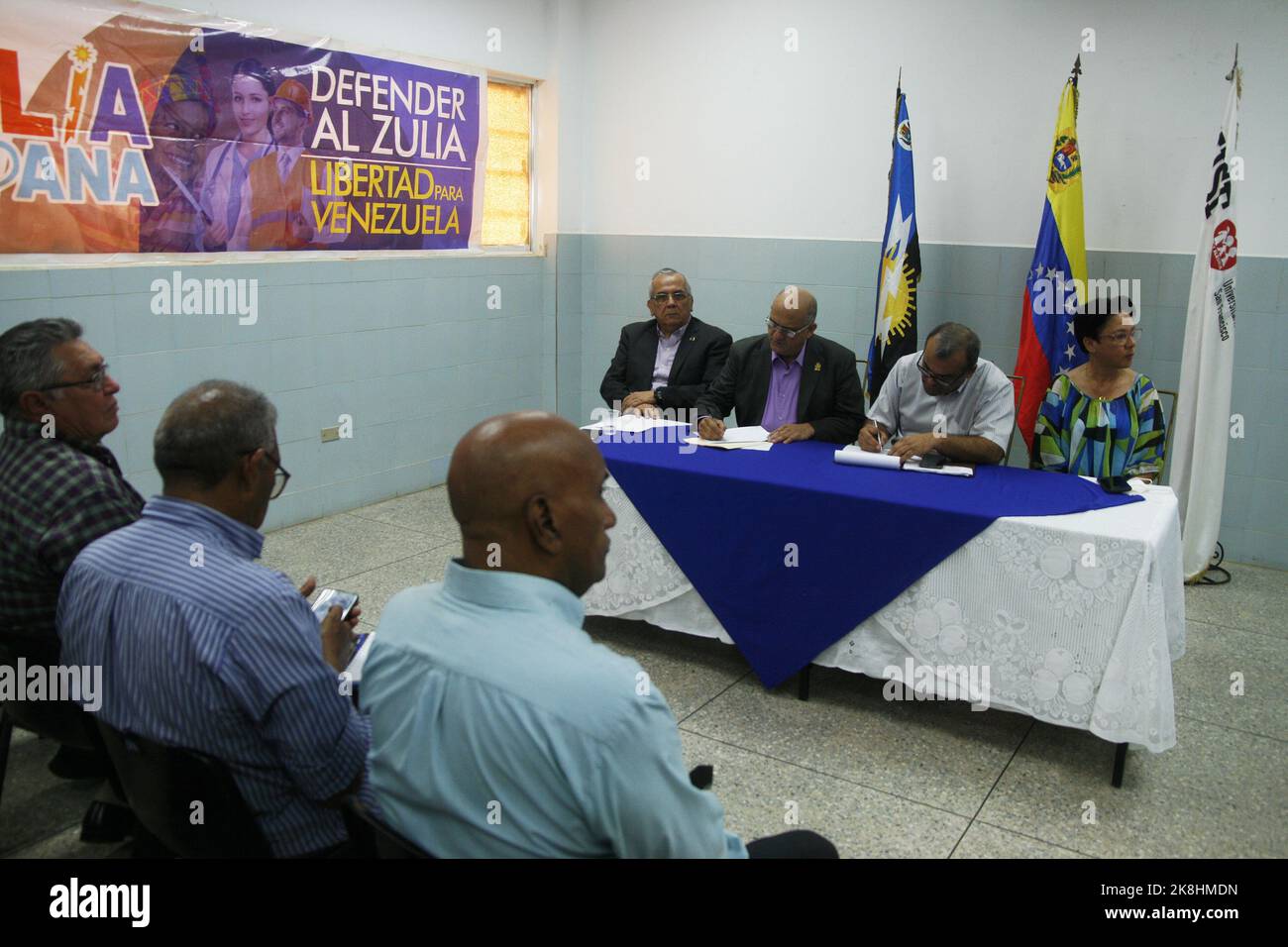 The Zulia Humana political movement held a forum in defense of the decentralization of the Zulia state, today, Friday, October 21, in the city of San Francisco, Venezuela. Given the possible approval of the 'Tax Harmonization Law' by the National Assembly (AN). This instrument violates the autonomy of the governorates, mayors and municipalities of the country. By taking away the competence to legislate on tax matters, as well as the right to decide the rates for taxes, and the rates for the provision of public services to the cities. The speakers of this important activity included the legisla Stock Photo