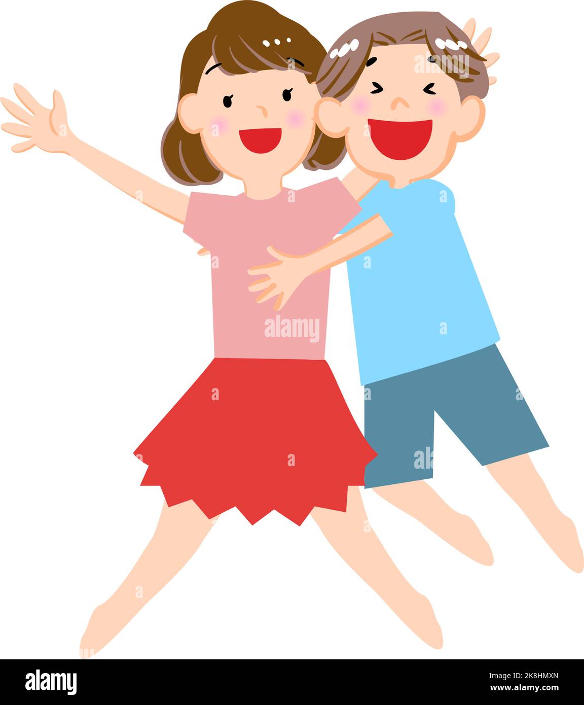 Illustration of a boy and girl jumping Stock Vector Image & Art - Alamy