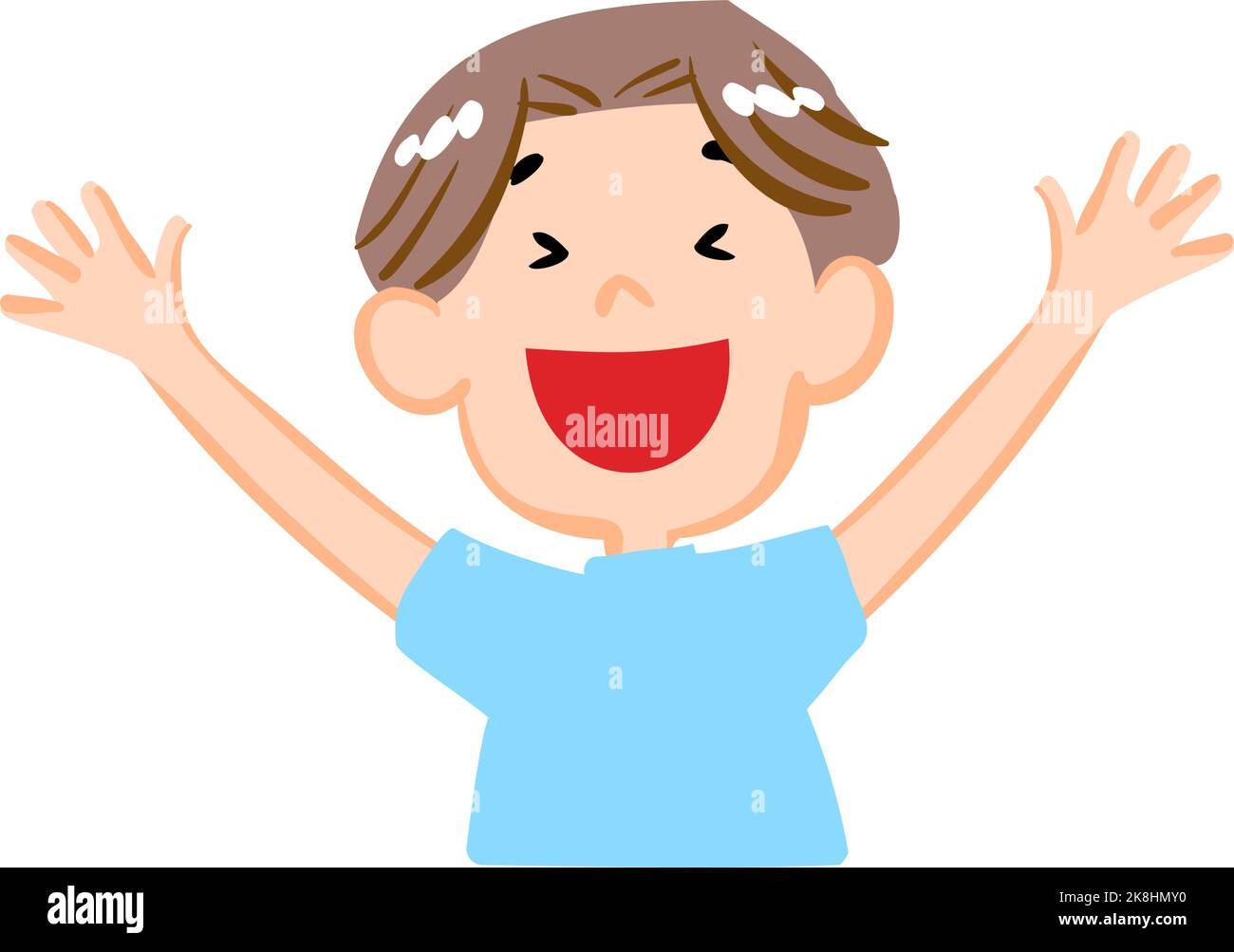 Illustration of a boy laughing with his mouth wide open Stock Vector