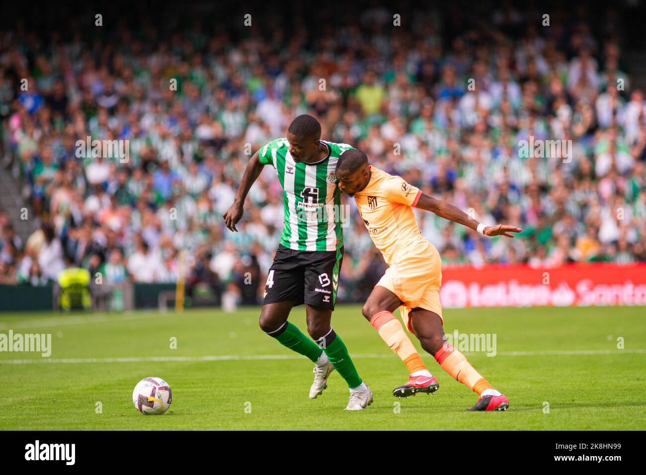 Seville, Spain. 23rd Oct, 2022. William Carvalho (L) of Real Betis and Goffrey Kondogbia (R) of Atletico de Madrid seen in action during the La Liga Santander 2022/2023 match between Real Betis and Atletico de Madrid at Benito Villamarin Stadium.(Final Score; Real Betis 1:2 Atletico de Madrid) Credit: SOPA Images Limited/Alamy Live News Stock Photo