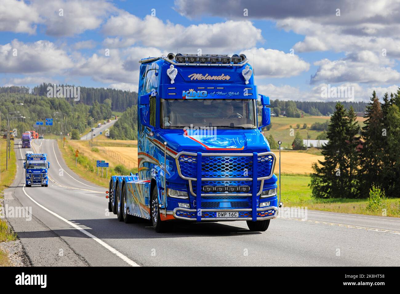 Scania T650 of Molanders Transport, year 2020, in truck convoy to Power Truck Show. - Wins Best in Show. Pirkanmaa, Finland. August 11, 2022. Stock Photo