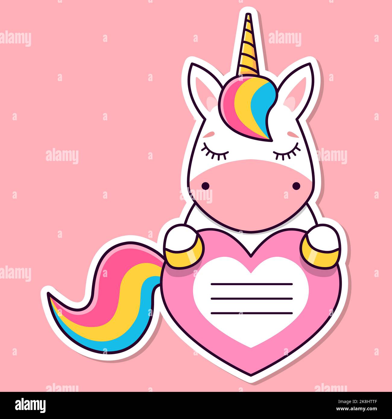 Notebook labels. Unicorn and heart. Note labels. Baby stickers. School stickers. Vector illustration. Stock Vector