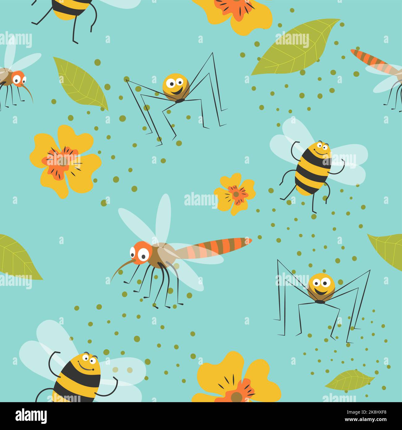 Insects characters, mosquito and bee patterns Stock Vector