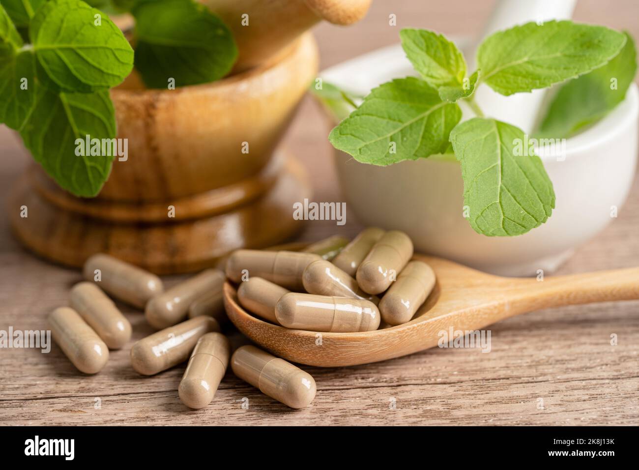 Alternative medicine herbal organic capsule with vitamin E omega 3 fish