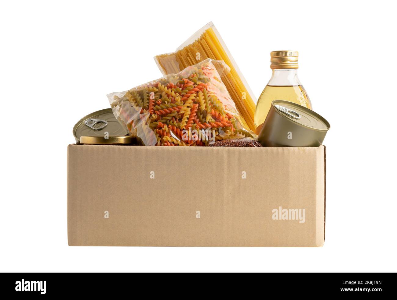 Foodstuff for donation, storage and delivery. Various food, pasta ...