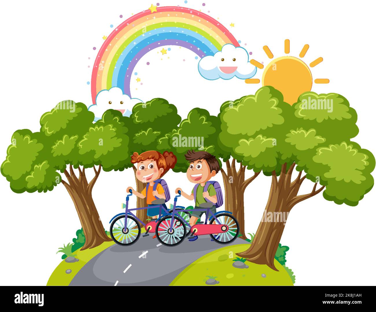 Happy children riding bicycle at park illustration Stock Vector Image ...