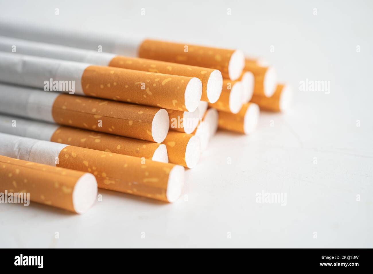 Cigarette, tobacco in roll paper with filter tube isolated on white ...