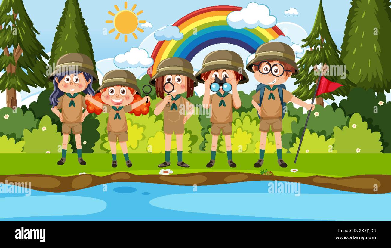 Children camping out forest scene illustration Stock Vector Image & Art ...