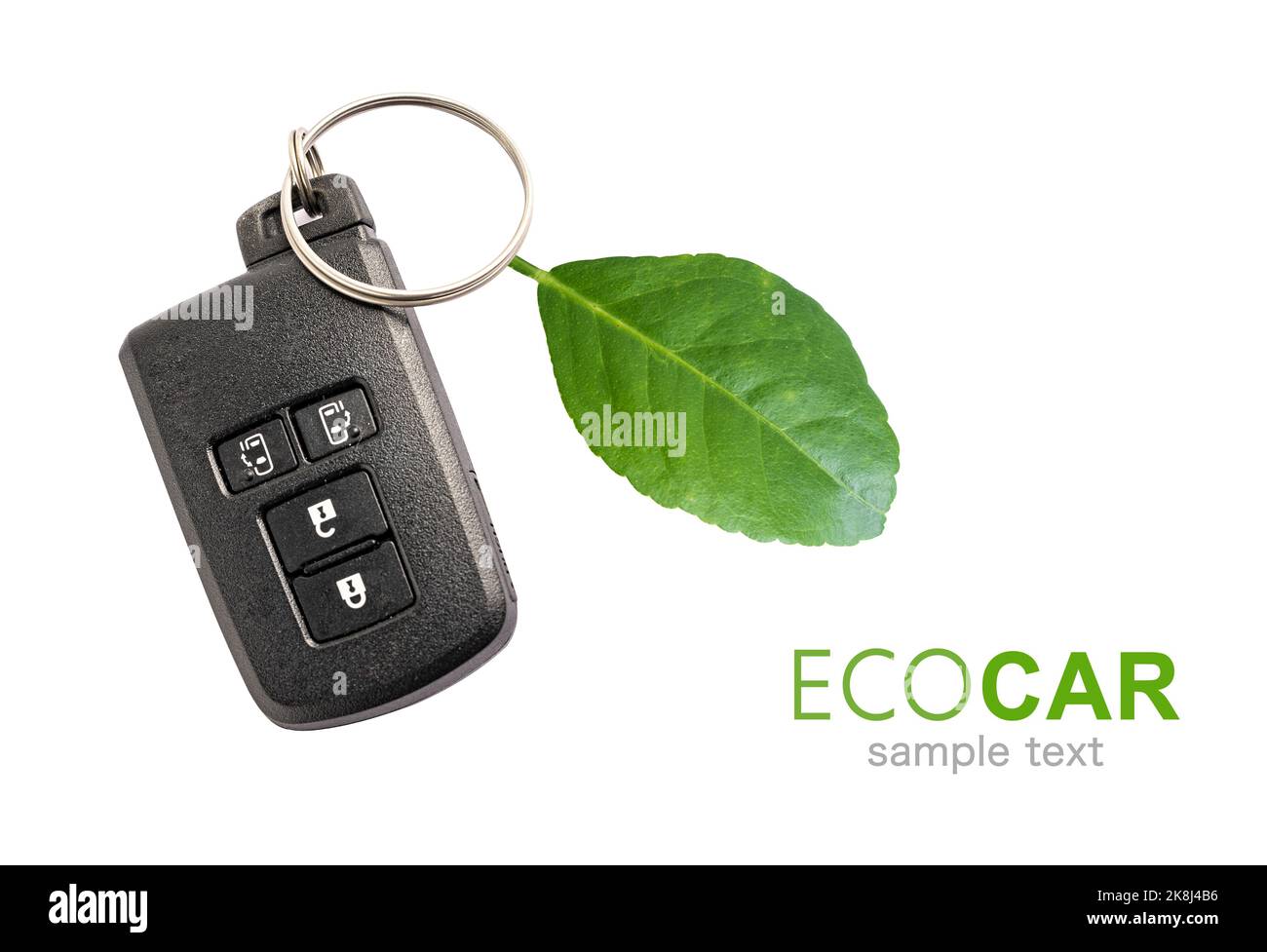 Eco car, Car key with green leaf, electric energy green environment ...