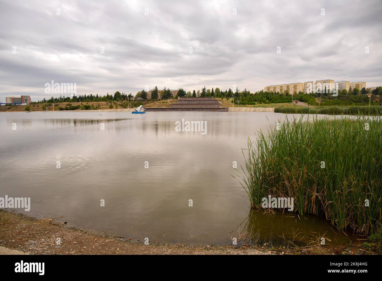 Big beautiful lake in Heydar Aliyev park. Ganja. Azerbaijan. Stock Photo