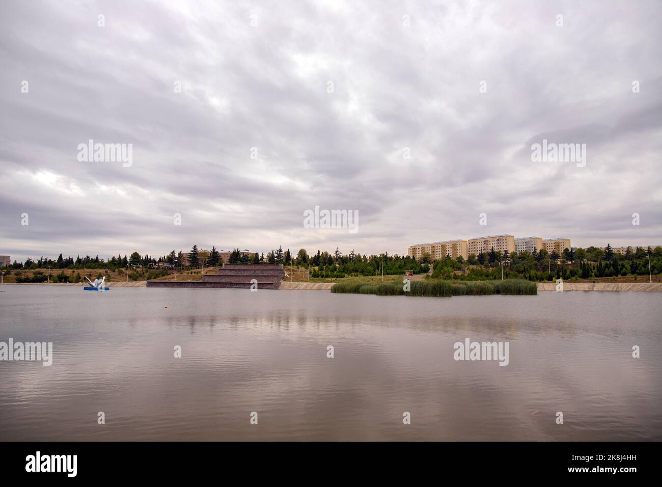 Big beautiful lake in Heydar Aliyev park. Ganja. Azerbaijan. Stock Photo