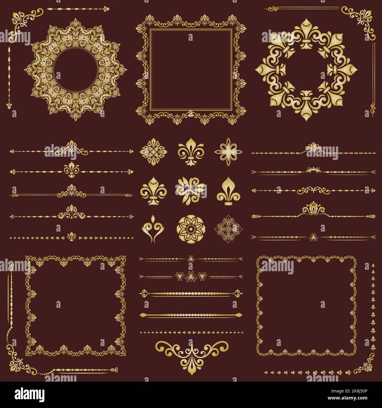 Vintage set of vector horizontal, square and round elements. Elements ...