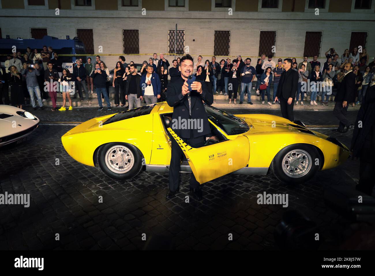 Rome, Italy - October 23, 2022: Frank Grillo aboard a Lamborghini super