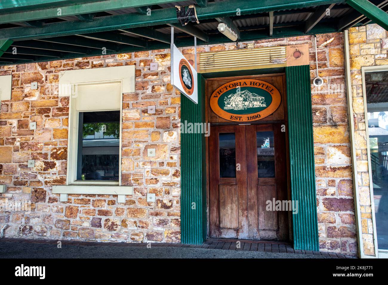 Darwin, Australia – October 18, 2022: Front door of The Victoria Hotel, a heritage listed pub built in 1890 in Smith Street, Darwin, Northern Territor Stock Photo