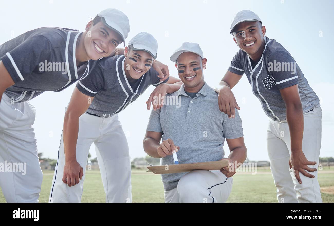 Baseball team, sports coaching and strategy, planning and collaboration for winner motivation on