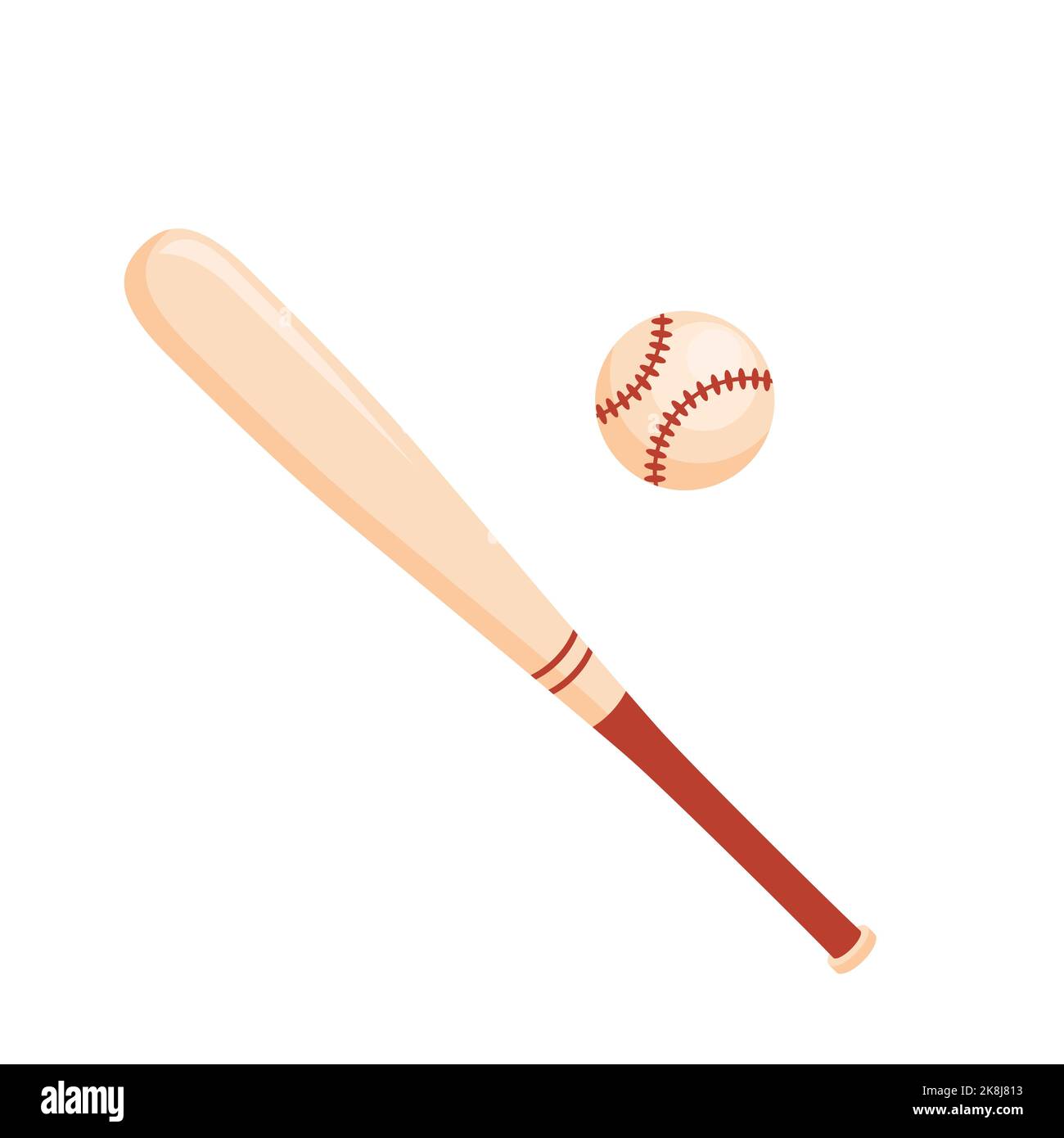 Realistic baseball bat and ball. Wooden stick for baseball. American sport game. Vector