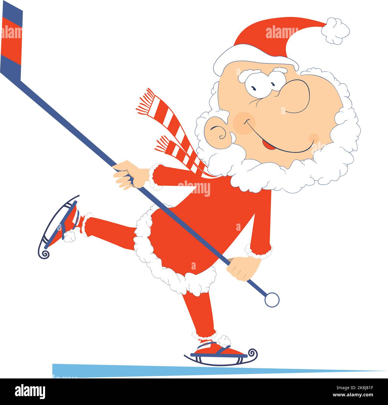 Santa Claus plays ice hockey isolated illustration. Cartoon Santa Claus ...