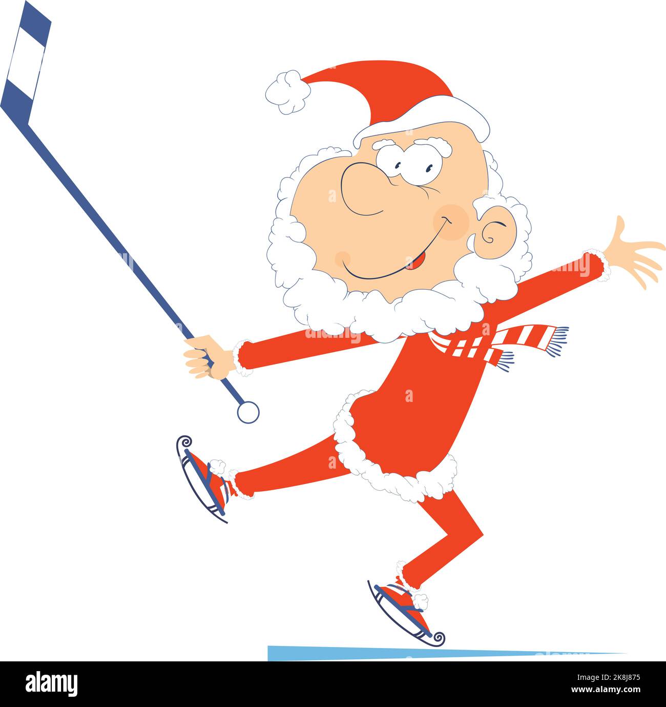 Santa Claus plays ice hockey isolated illustration. Cartoon Santa Claus ...