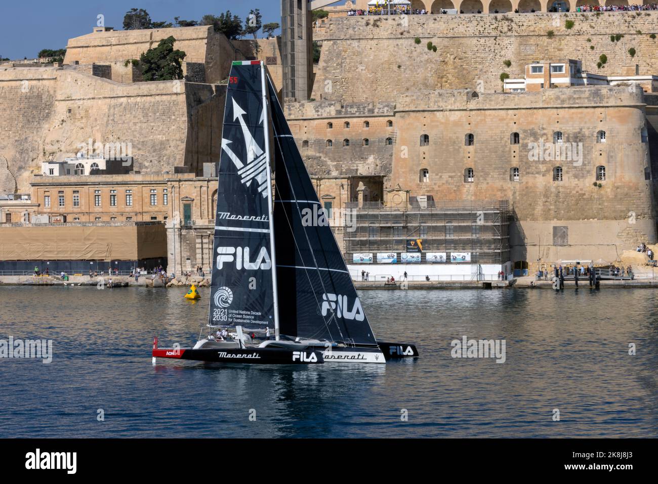 A very slow start to the 2022 Edition of the Middle Sea Race due to nearly perfectly calm conditions. Stock Photo