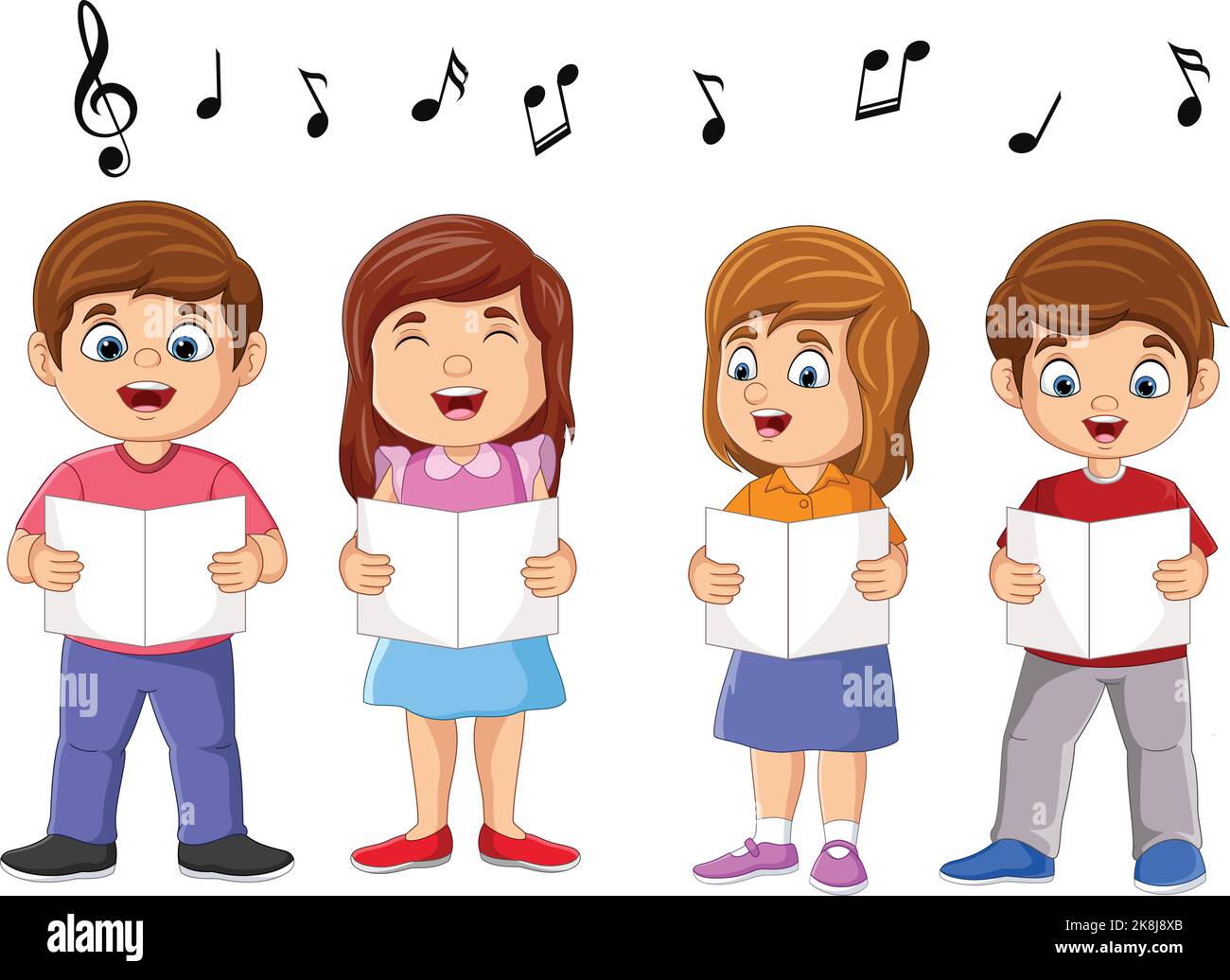 Cartoon group of choir children singing a song Stock Vector