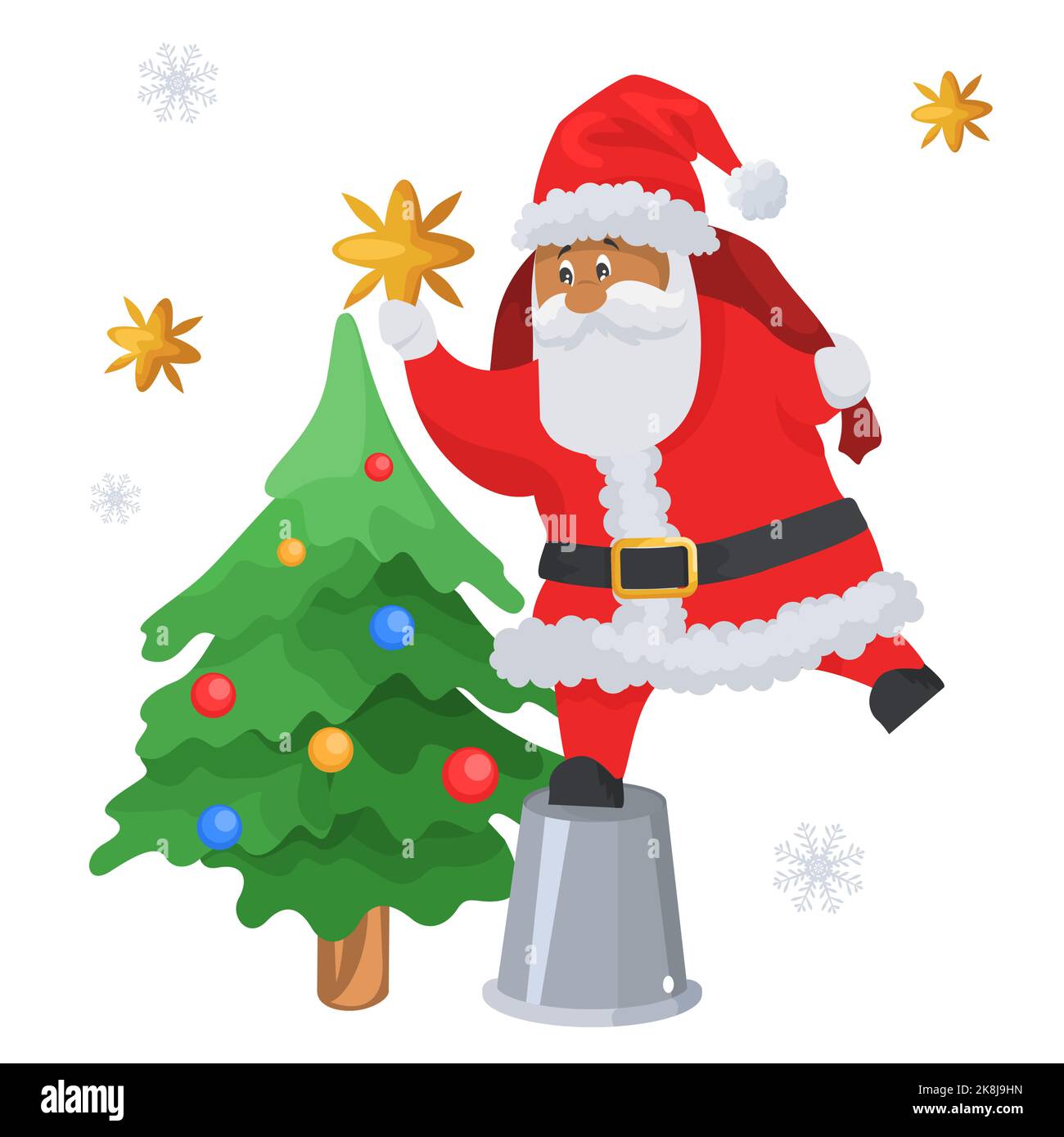 Funny Santa Claus decorating Christmas tree vector Stock Vector Image ...