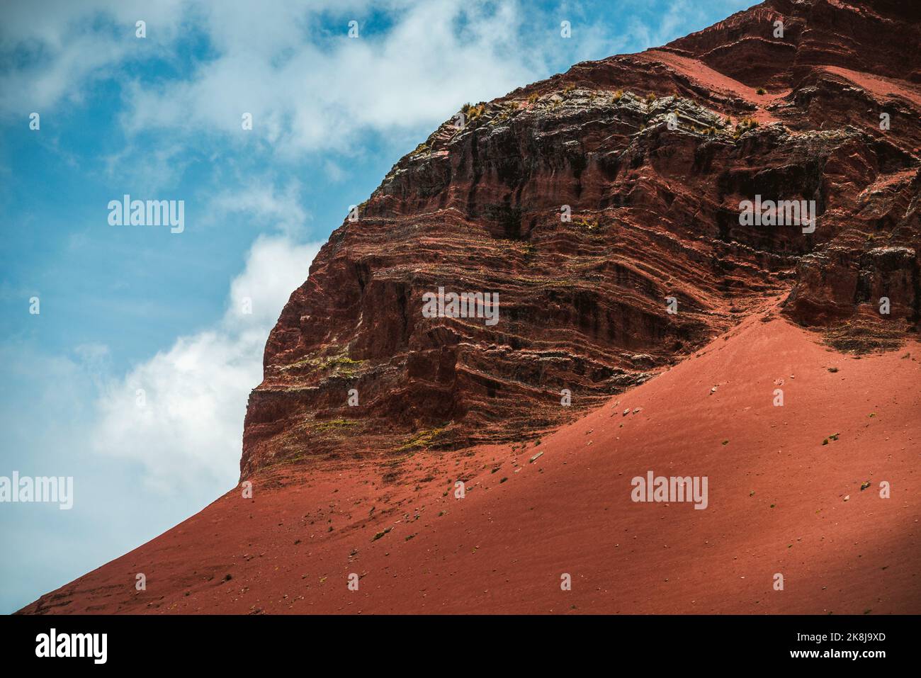 weathered eroded mountain slope in Peruvian Andes Stock Photo