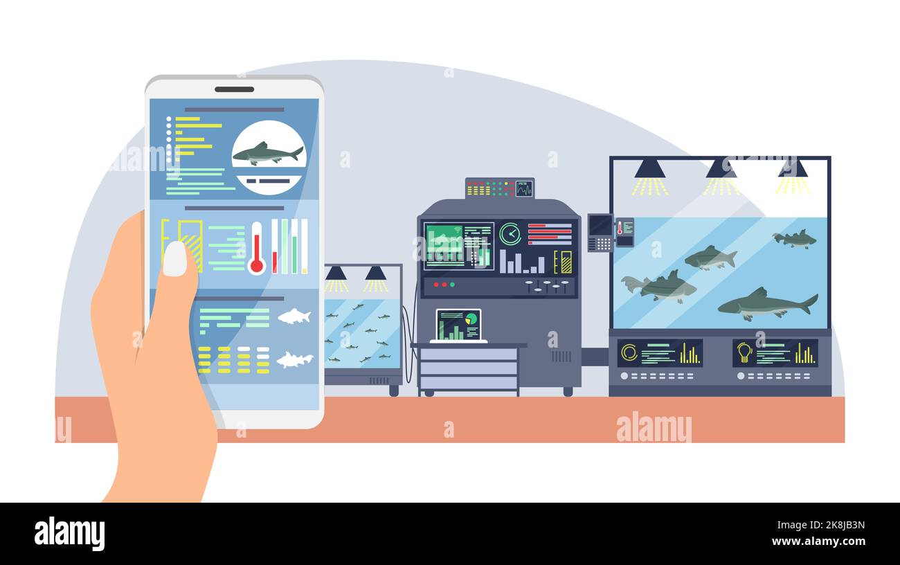 Fish smart farm control flat vector illustration Stock Vector Image ...