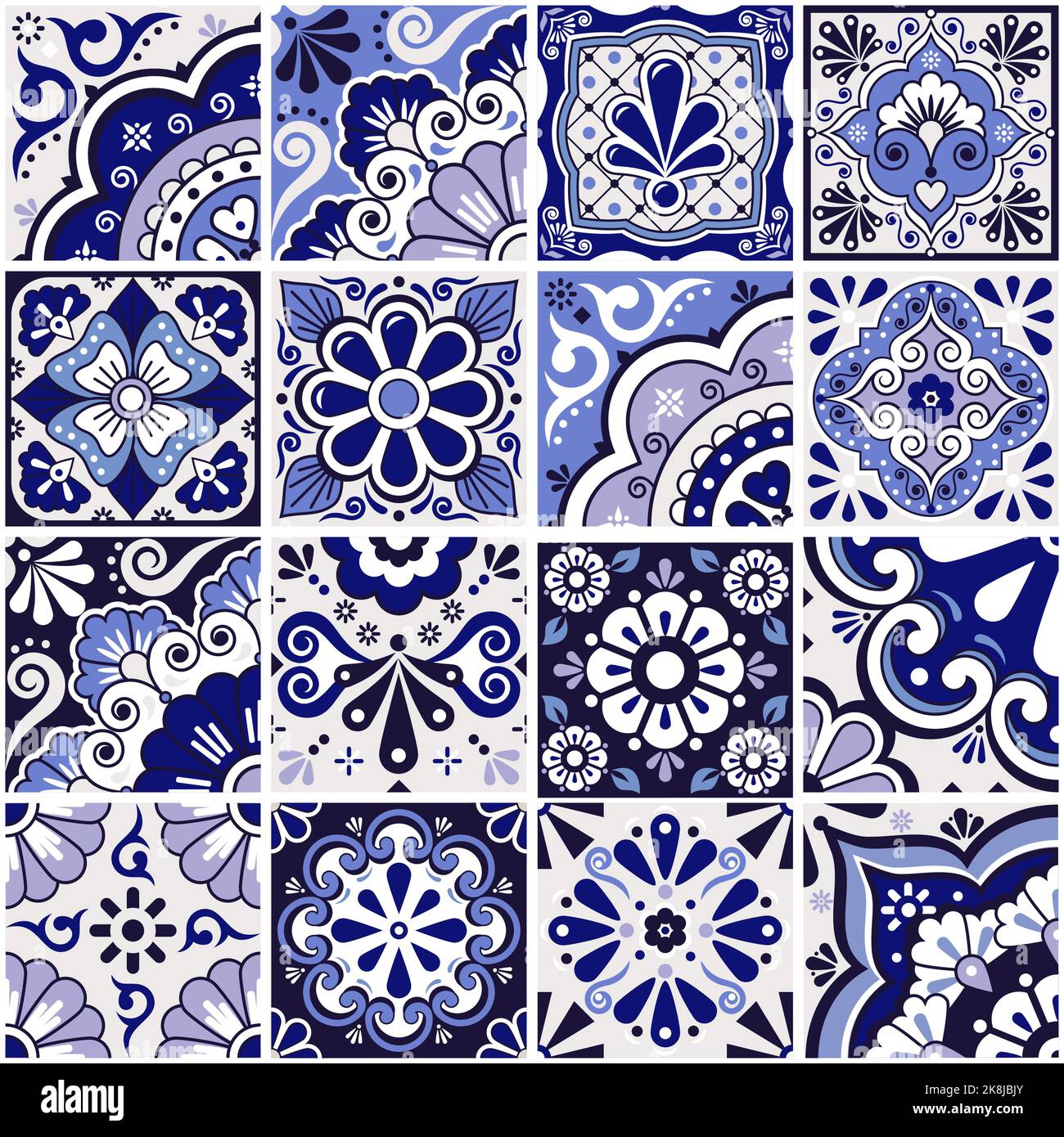 Mexican tiles big set collection, talavera ornaments vector seamless