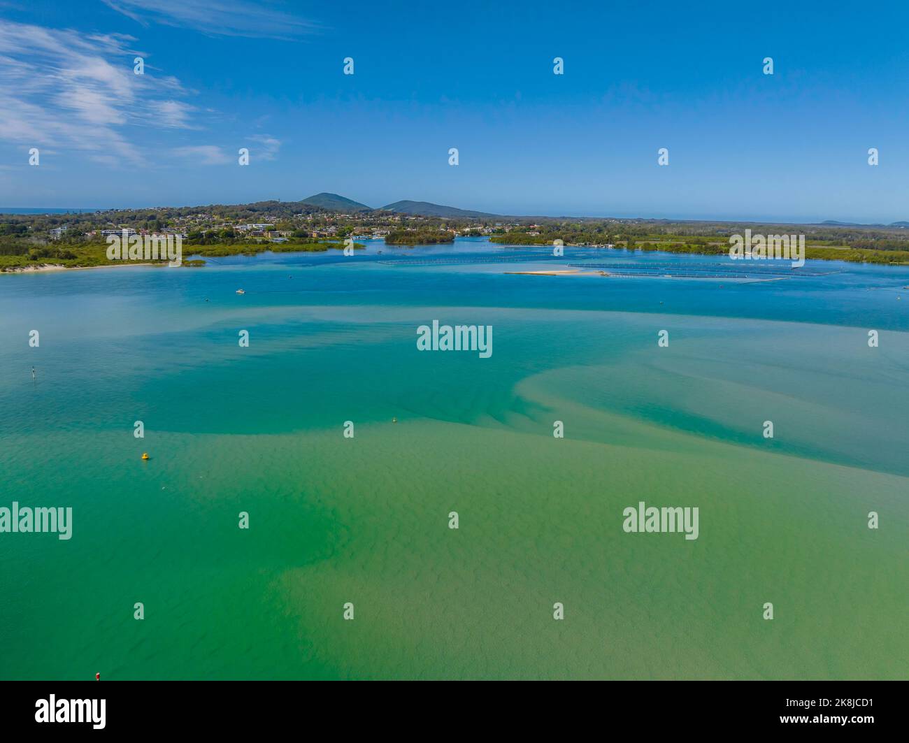 Daytime aerial waterscape over the Coolongolook River at Forster-Tuncurry on the Barrington Coast, NSW, Australia Stock Photo
