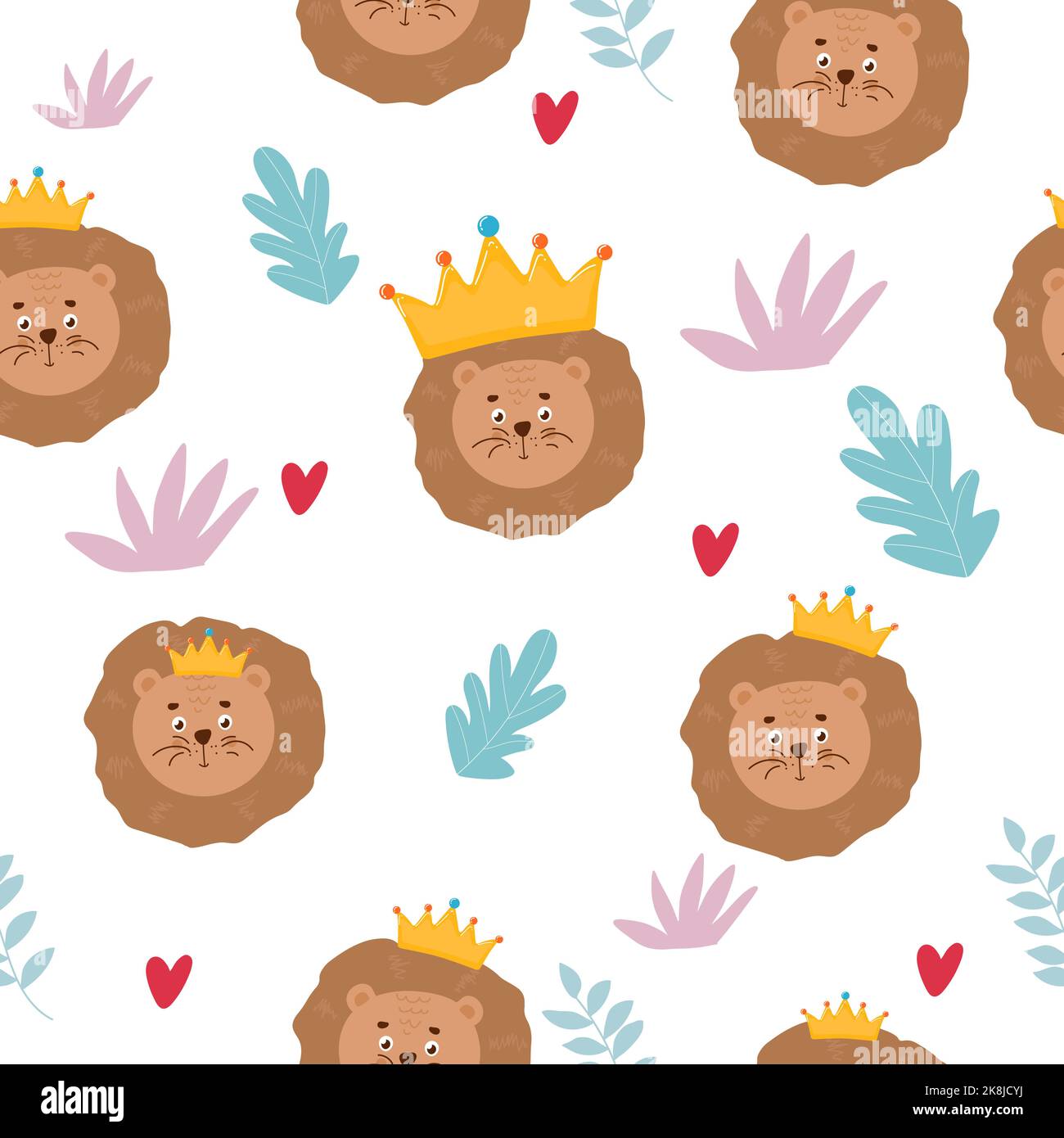 Seamless pattern with cute character lion. Cute vector illustration for kids - lion. Ideal print for fabrics, textiles and gift wrapping Baby Shower Stock Vector