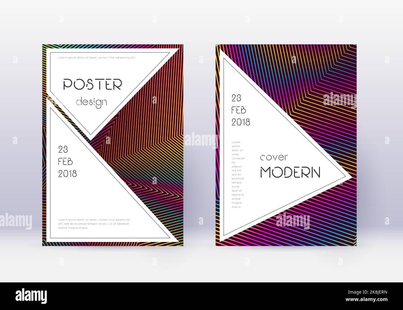 Stylish cover design template set. Rainbow abstract lines on wine red