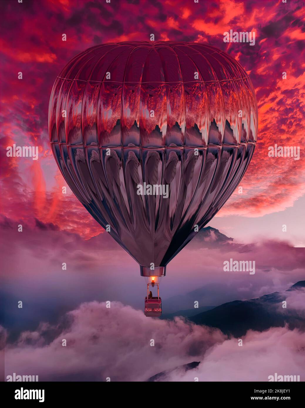 Beautiful hot air balloons over red sky in sunset Stock Photo - Alamy