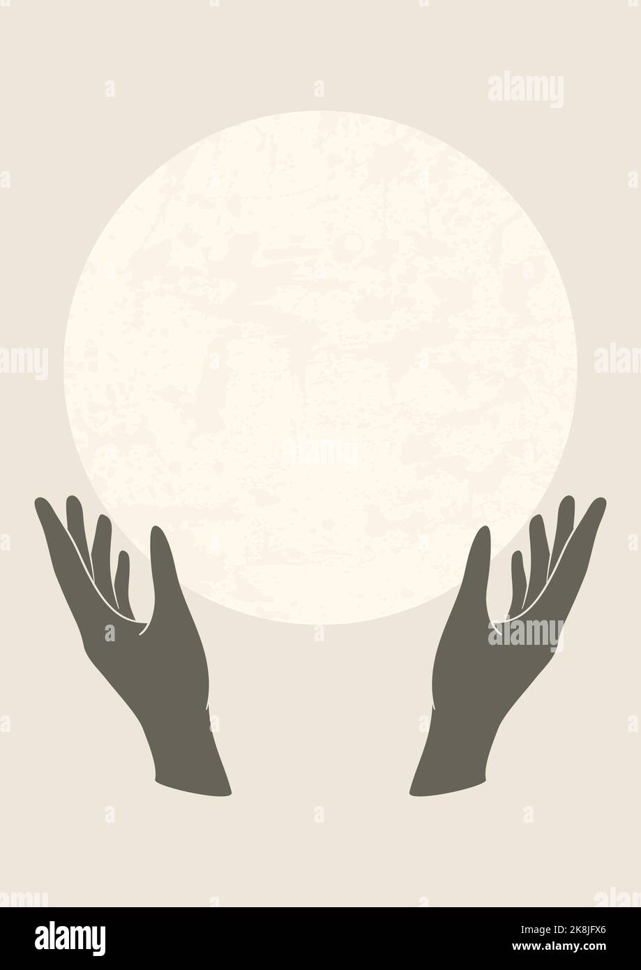 Full moon boho minimalist printable wall art. Stock Vector