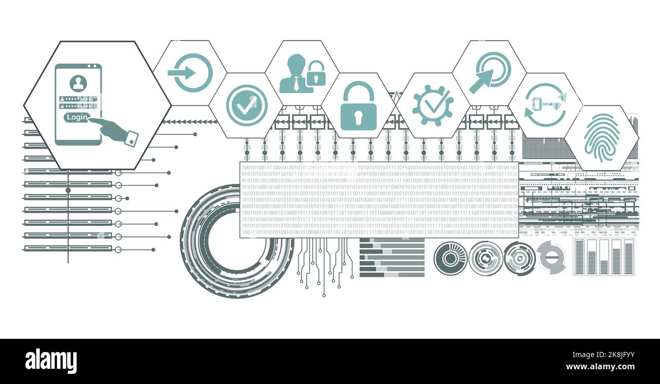 Concept of login with connected icons Stock Photo - Alamy